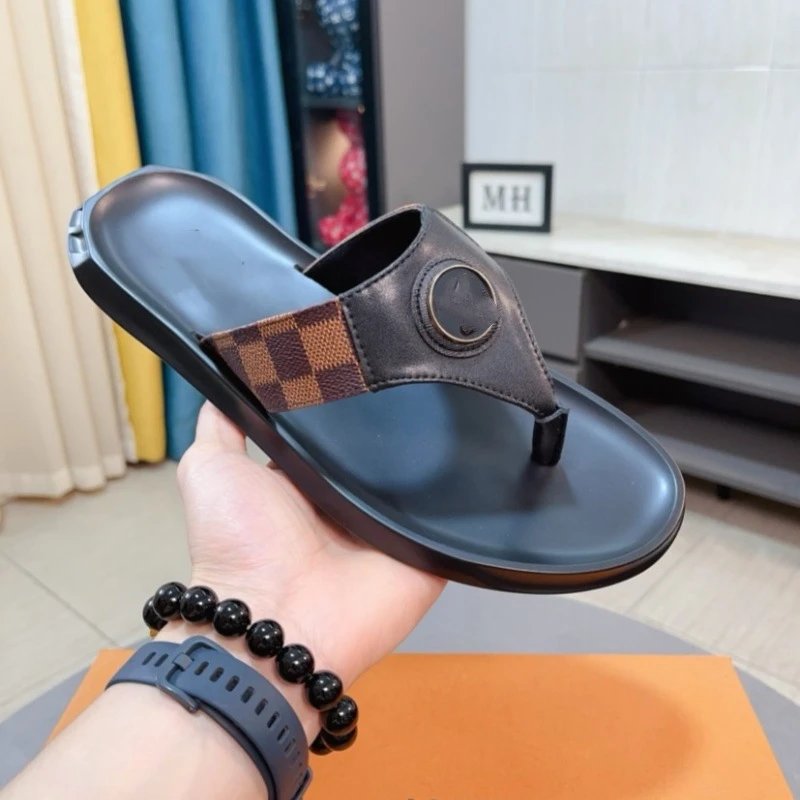 Louis Vuitton Monogram Check Thong Sandal Black Slippers - 6