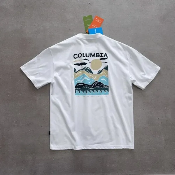 Design Columbia Graphic Mountain Print T-Shirt Light Blue T-Shirt T-Shirts - 23