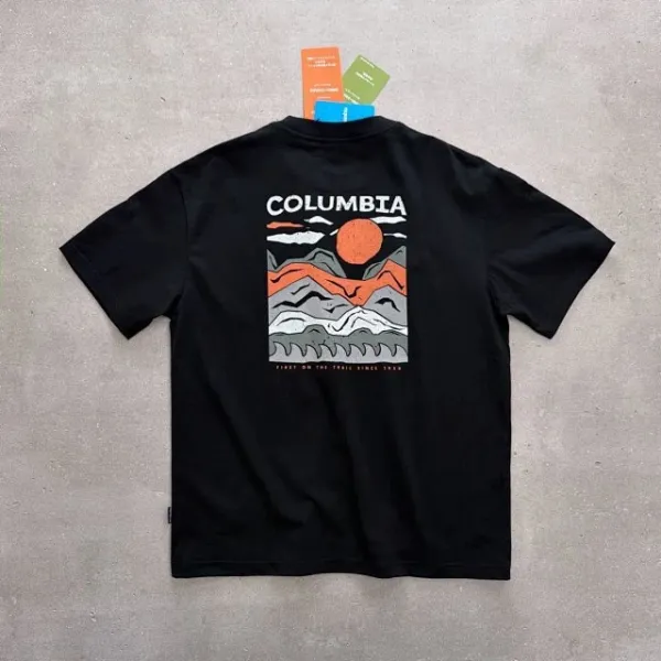 Design Columbia Graphic Mountain Print T-Shirt Light Blue T-Shirt T-Shirts - 27