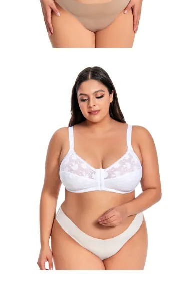Design Floral Lace Front-Closure Bra and Brief Set Beige Underwear - 17