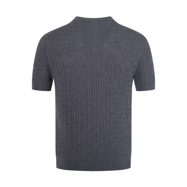 Design Ribbed Knit Short-Sleeve Sweater Light Gray - 9