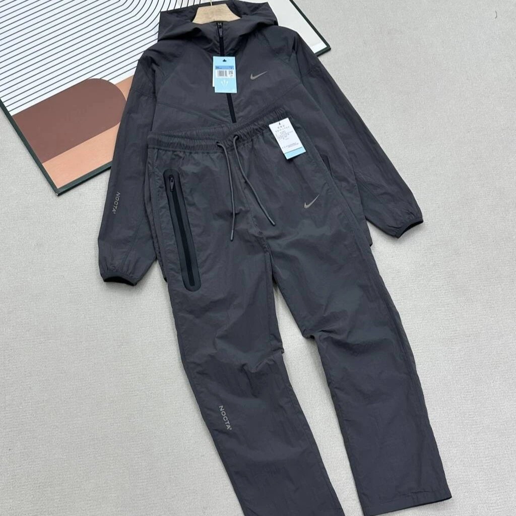 Nike Windbreaker Jacket And Jogger Pants Set Black Gray Sportswear