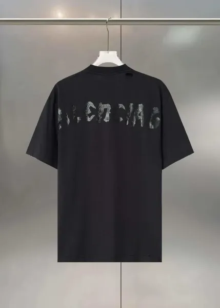Balenciaga Distressed Logo Print Black Oversized T-Shirt - 1