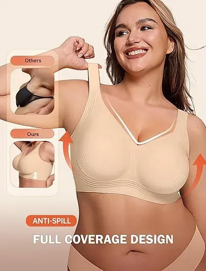 Design Seamless V-Neck Wireless Bra Beige Underwear - 6