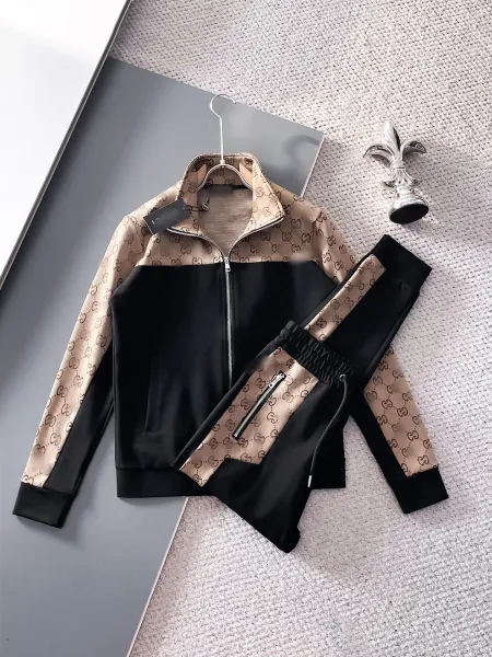 Gucci GG Monogram Contrast Tracksuit Black Beige - 1
