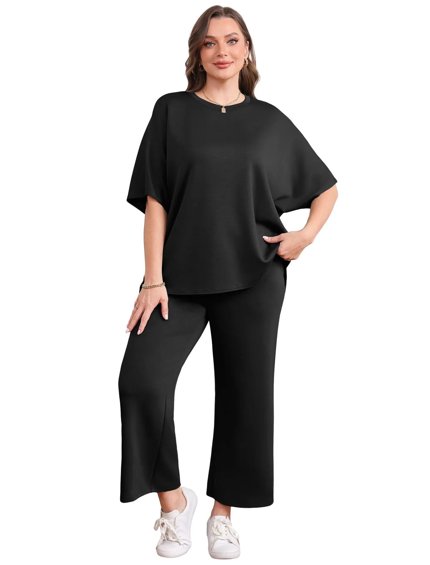 Design Relaxed Fit Cropped T-Shirt and Wide-Leg Pants Set Olive - 10