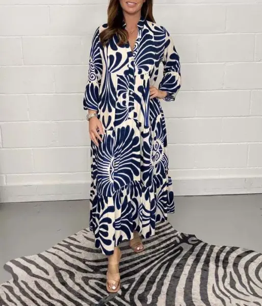 Design Tropical Leaf Print Shirt Dress in Cream and Green - 4