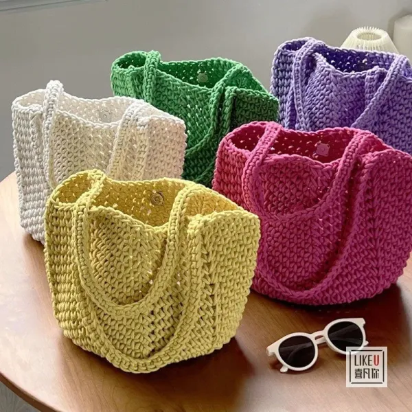 Design Handcrafted Crochet Tote Bag Green Tote Bag - 3