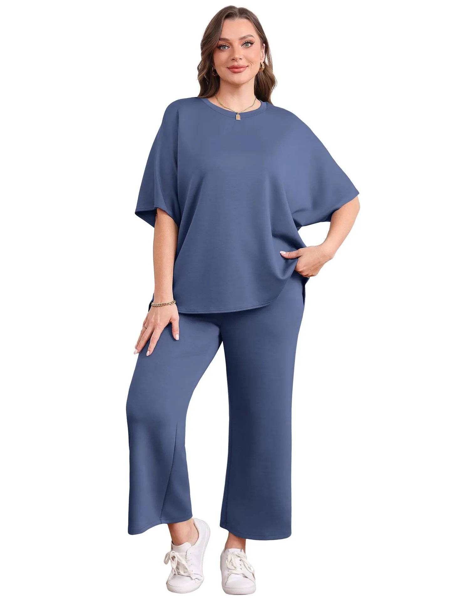 Design Relaxed Fit Cropped T-Shirt and Wide-Leg Pants Set Olive - 13