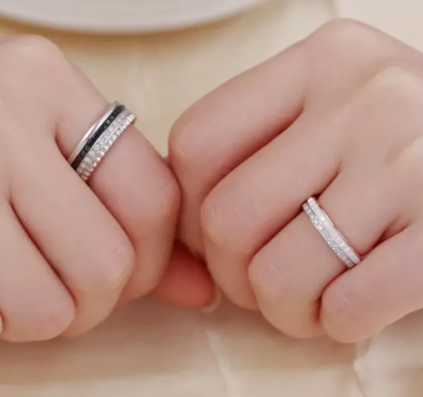 Design Stackable Band Rings Set Silver Black Cubic Zirconia Jewelry - 11