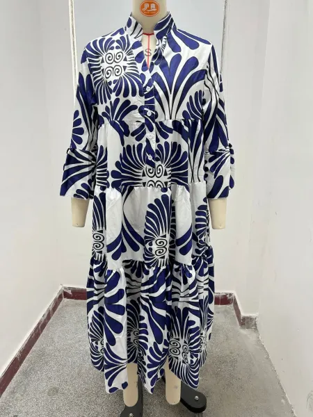 Design Tropical Leaf Print Shirt Dress in Cream and Green - 16
