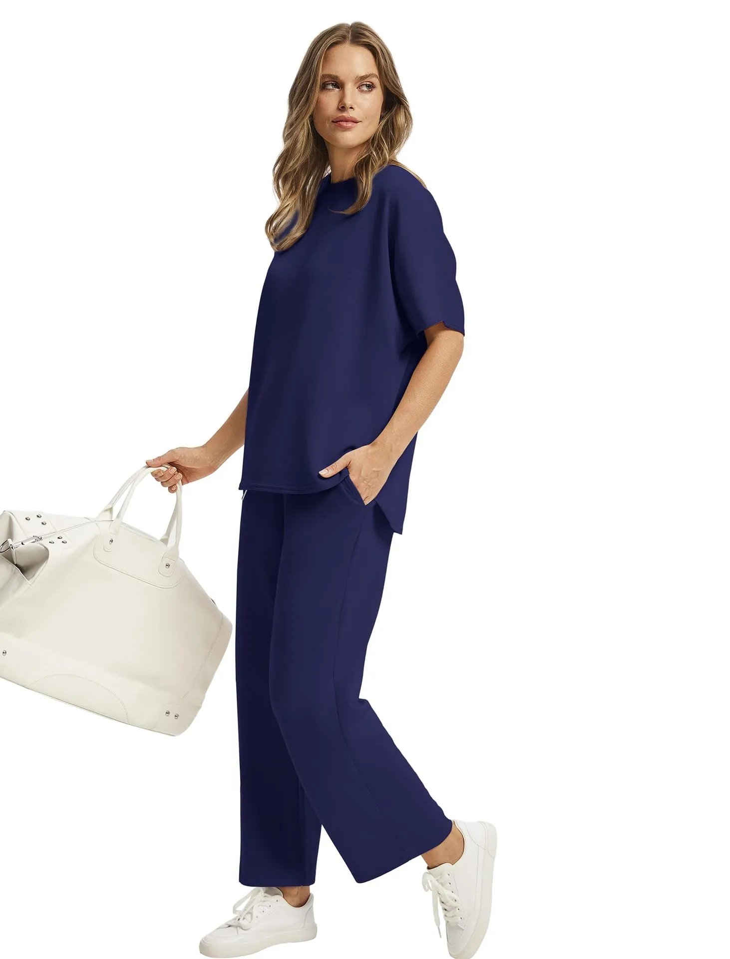 Design Relaxed Fit Cropped T-Shirt and Wide-Leg Pants Set Olive - 20