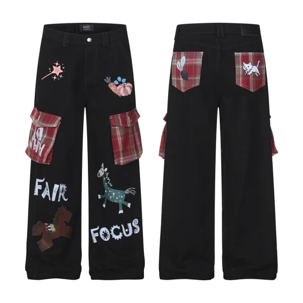 Design Rhinde Patchwork Cargo Pants Black Pants - 2