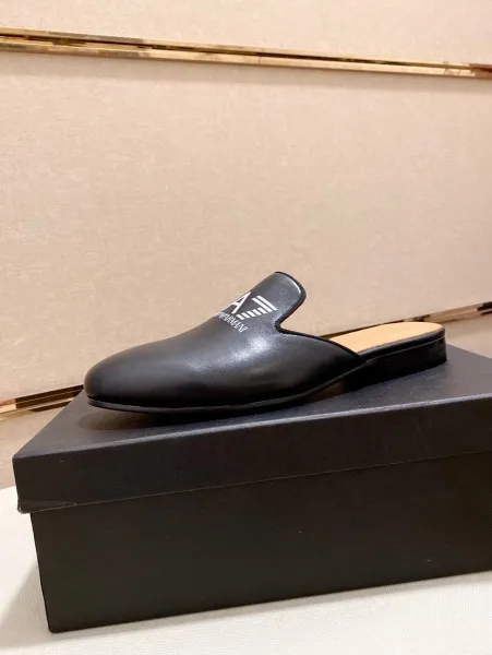 Giorgio Armani Eagle Logo Black Leather Mule Slippers - 11