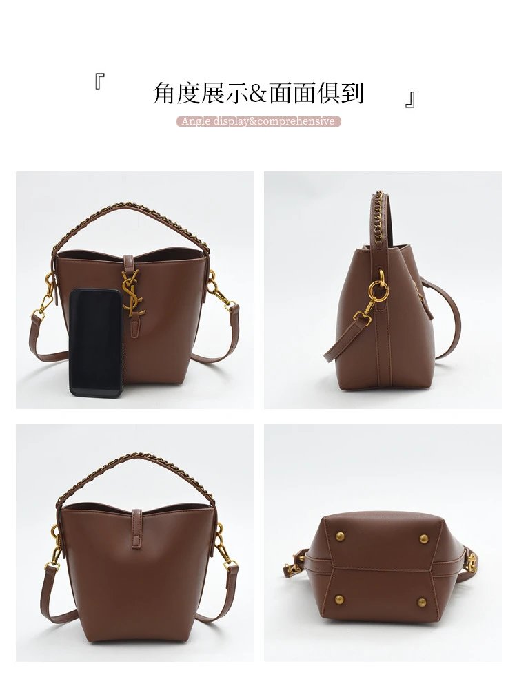 Saint Laurent Monogram Bucket Bag Tan Leather Handbag - 17