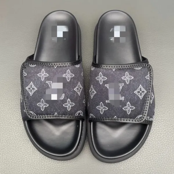 Louis Vuitton Monogram Denim Slide Sandals Black Slippers - 1