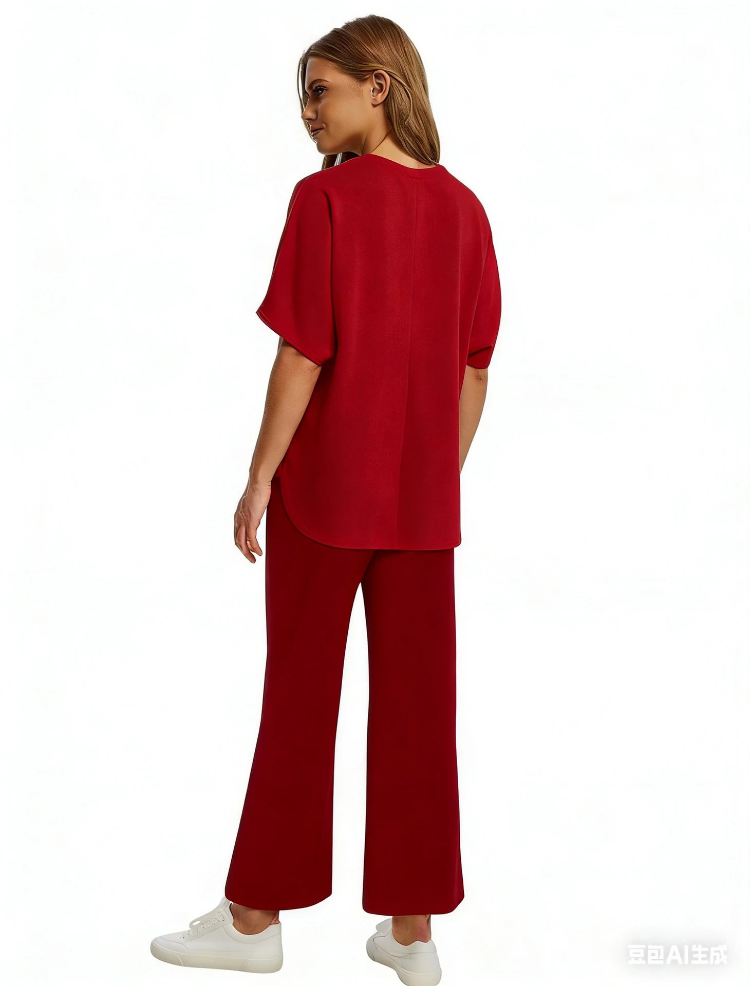 Design Relaxed Fit Cropped T-Shirt and Wide-Leg Pants Set Olive - 38