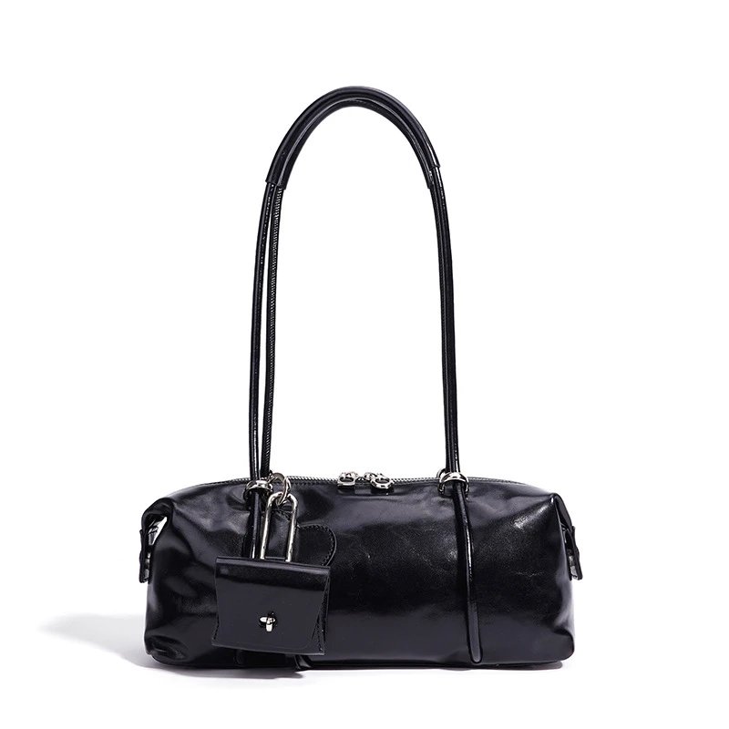 Light Blue Patent Leather Bowler Bag Minimalist Design