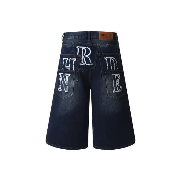 Rhude Denim Shorts Navy with Embroidered Logo - 6