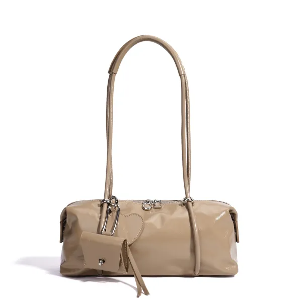 Philipp Plein Heart Detail Patent Leather Boston Bag Beige Handbag - 1