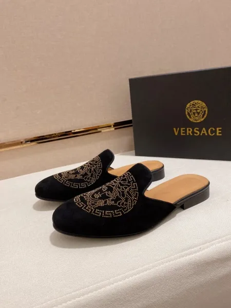 Versace Medusa Crystal-Embellished Black Suede Mule Loafers - 2