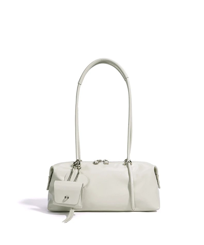 Design Mini Boston Bag in Off-White Patent Leather Handbag - 19