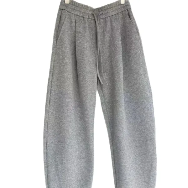 Design Gray Mandarin Collar Cropped Sweatshirt and Wide-Leg Sweatpants Set - 6