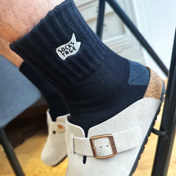 Design Ribbed Cuff Crew Socks Beige with Black Toe and Heel - 16