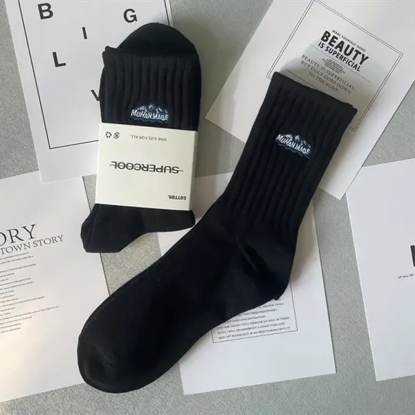 Design Mountain Logo Ribbed Crew Socks White - 17
