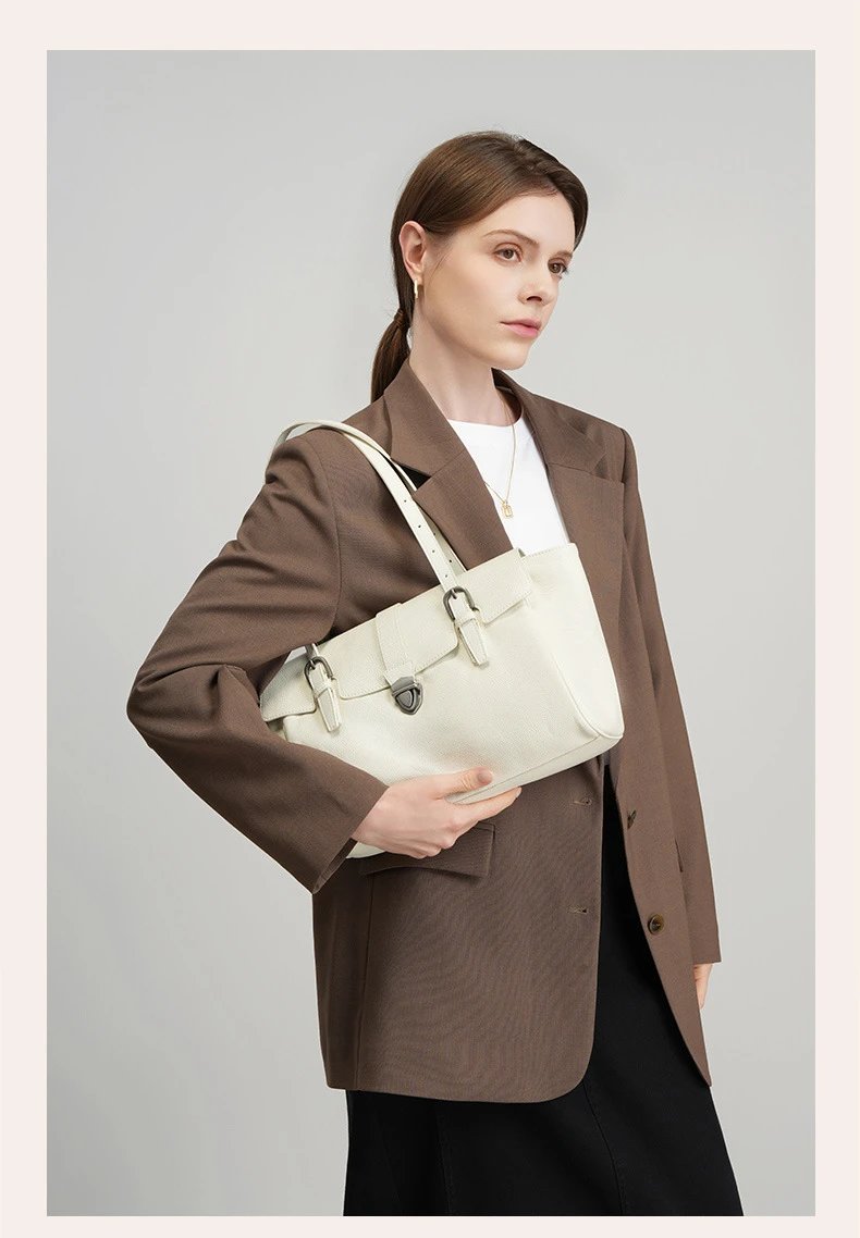 Design Structured Flap Closure White Handbag - 26