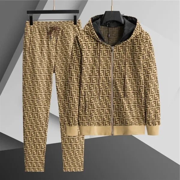 Fendi FF Logo Print Hoodie and Sweatpants Set Beige Multicolor Tracksuit - 1