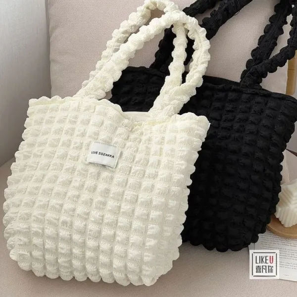 Design LOVE SOZAKKA Ruched Texture Tote Bag Black Handbags - 14