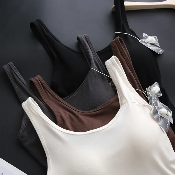 Design SIMON Basic Ribbed Tank Top Beige Vest-Top Vest Top - 11