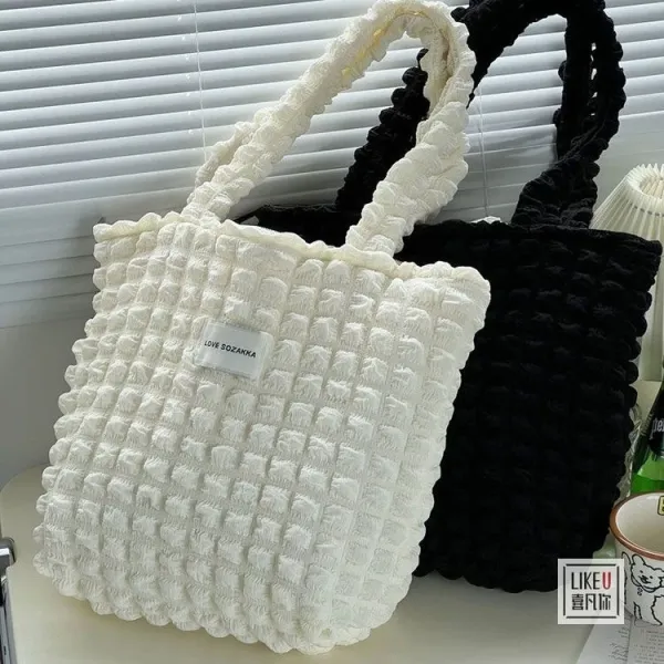 Design LOVE SOZAKKA Ruched Texture Tote Bag Black Handbags - 23