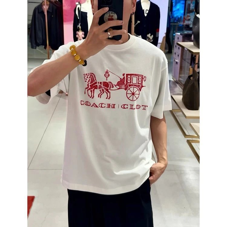 Coach Horse and Carriage Red Print Black T-Shirt - 10