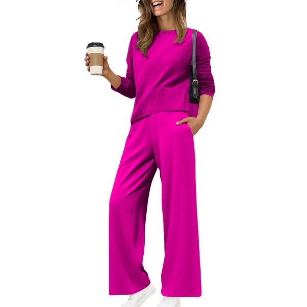 Design Black Knit Top and Wide-Leg Pants Set - 12