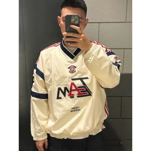 Adidas Originals TEA Windbreaker Cream with Navy and Red Stripes - 11