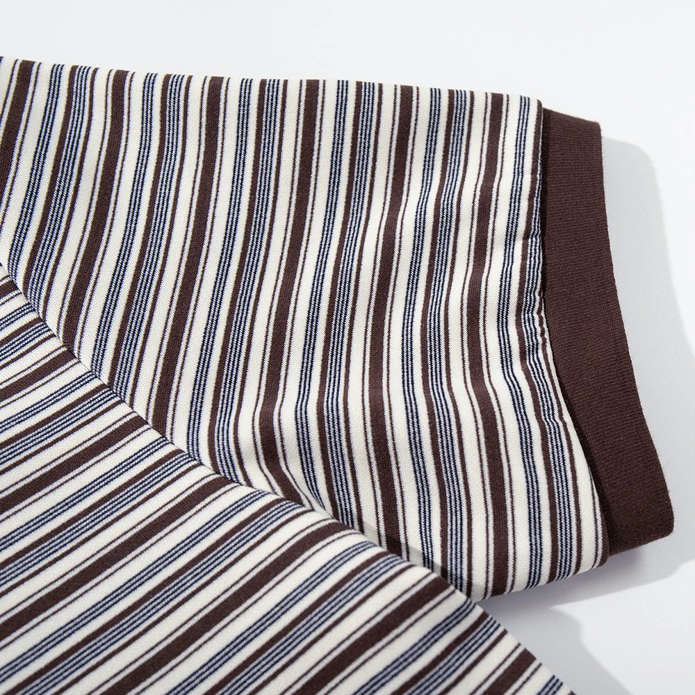 AJM Sport Head Striped Brown White Navy Classic Polo Shirt