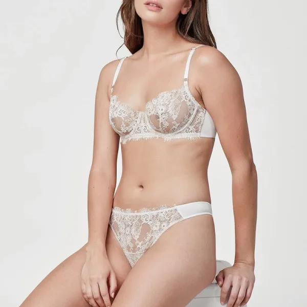 Design Black Floral Lace Demi-Cup Bra Underwear - 5