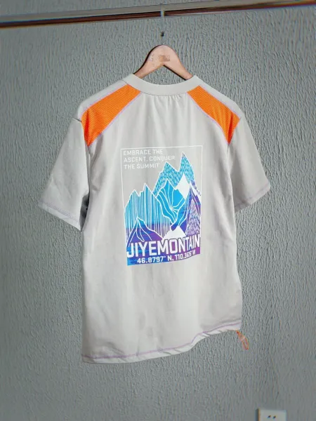 Design JIYEMOUNTAIN Graphic Print Performance T-Shirt Gray with Orange Accents T-Shirts - 7
