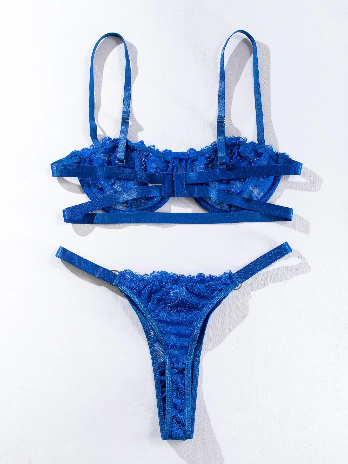 Design Red Lace Strappy Bra and Thong Set Underwear - 26