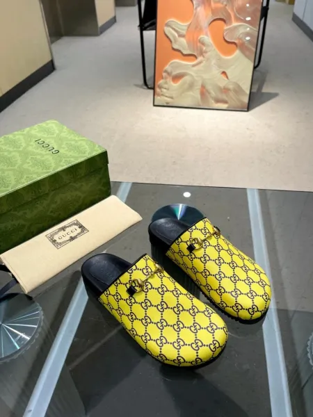 Gucci GG Marmont Slide Yellow Monogram Slippers - 1