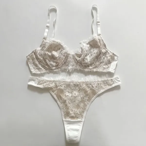 Design Black Floral Lace Demi-Cup Bra Underwear - 14