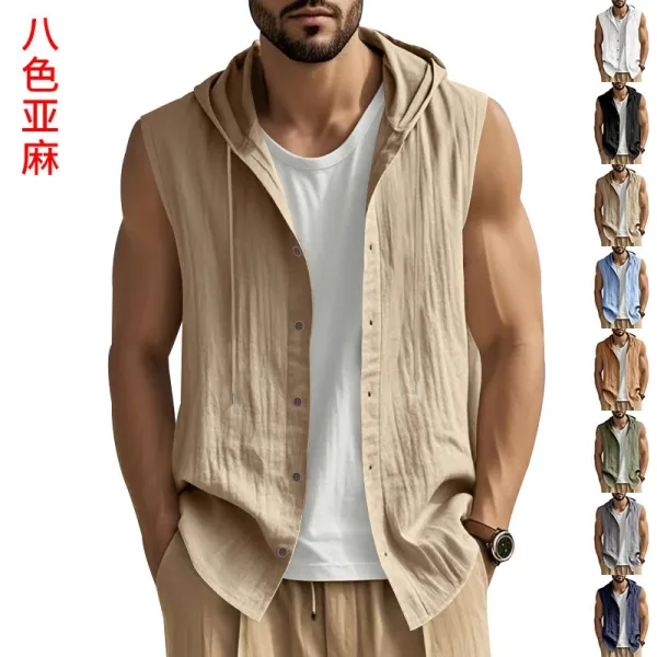 Design Sleeveless Hooded Button-Up Shirt White Tops - 3