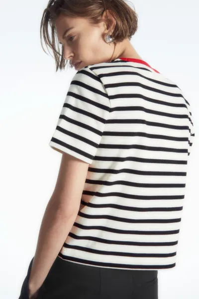 Design Striped Crewneck T-Shirt Navy and White - 3