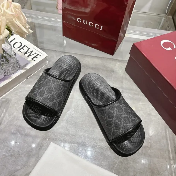 Gucci GG Marmont Slide Sandals Beige and Black Slippers - 5