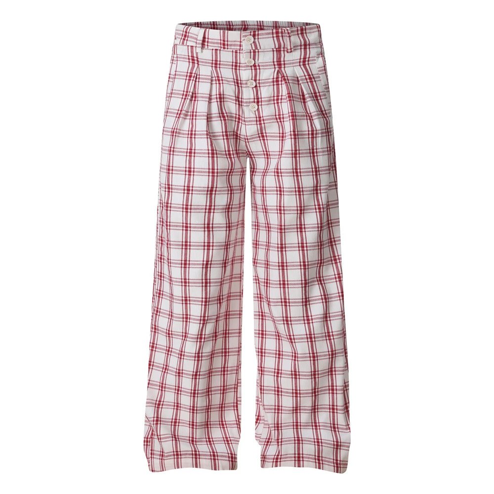 Design Wide-Leg Plaid Pants Red and White