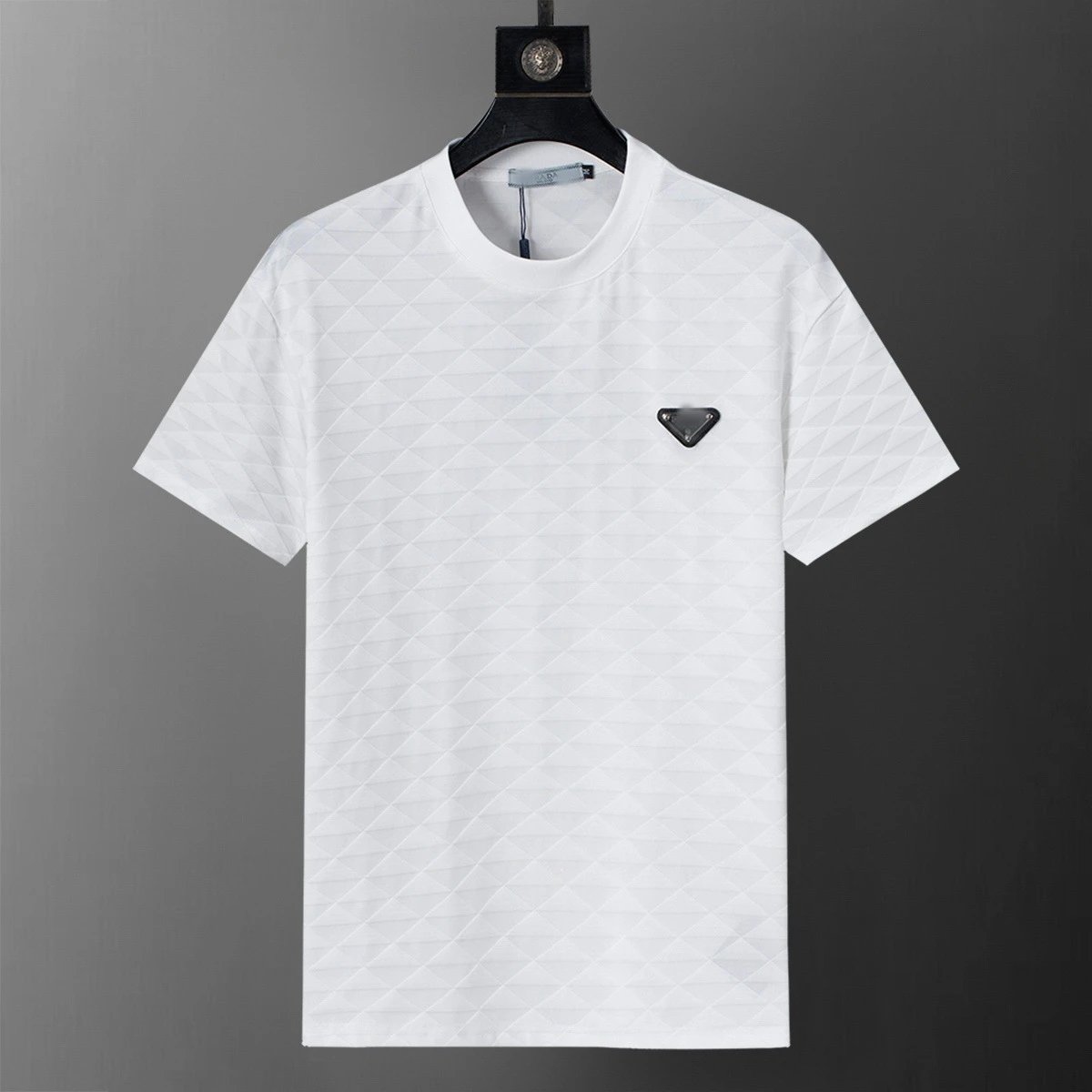 Prada Logo White Textured Crewneck T-Shirt