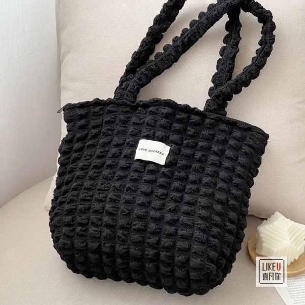 Design LOVE SOZAKKA Ruched Texture Tote Bag Black Handbags - 48