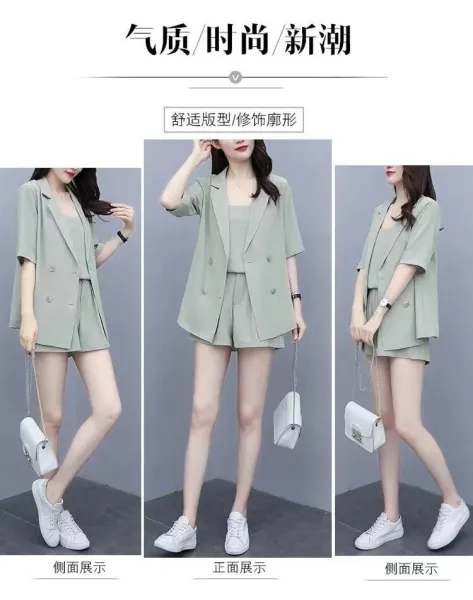 Design Pink Three-Piece Set with Blazer, Tank Top and Shorts - 3
